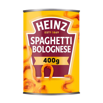 Confezione da 400g, spaghetti alla bolognese Heinz.