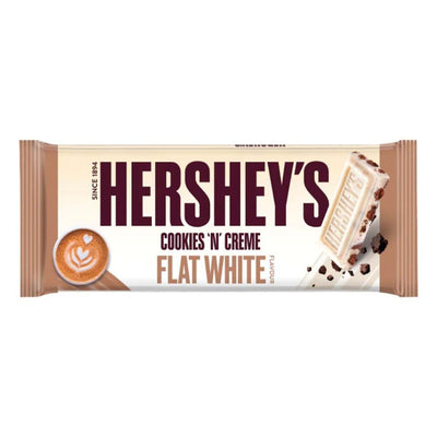 Confezione da 90g barretta al gusto di cioccolato bianco con biscotti al gusto di Flat White, Hershey's.