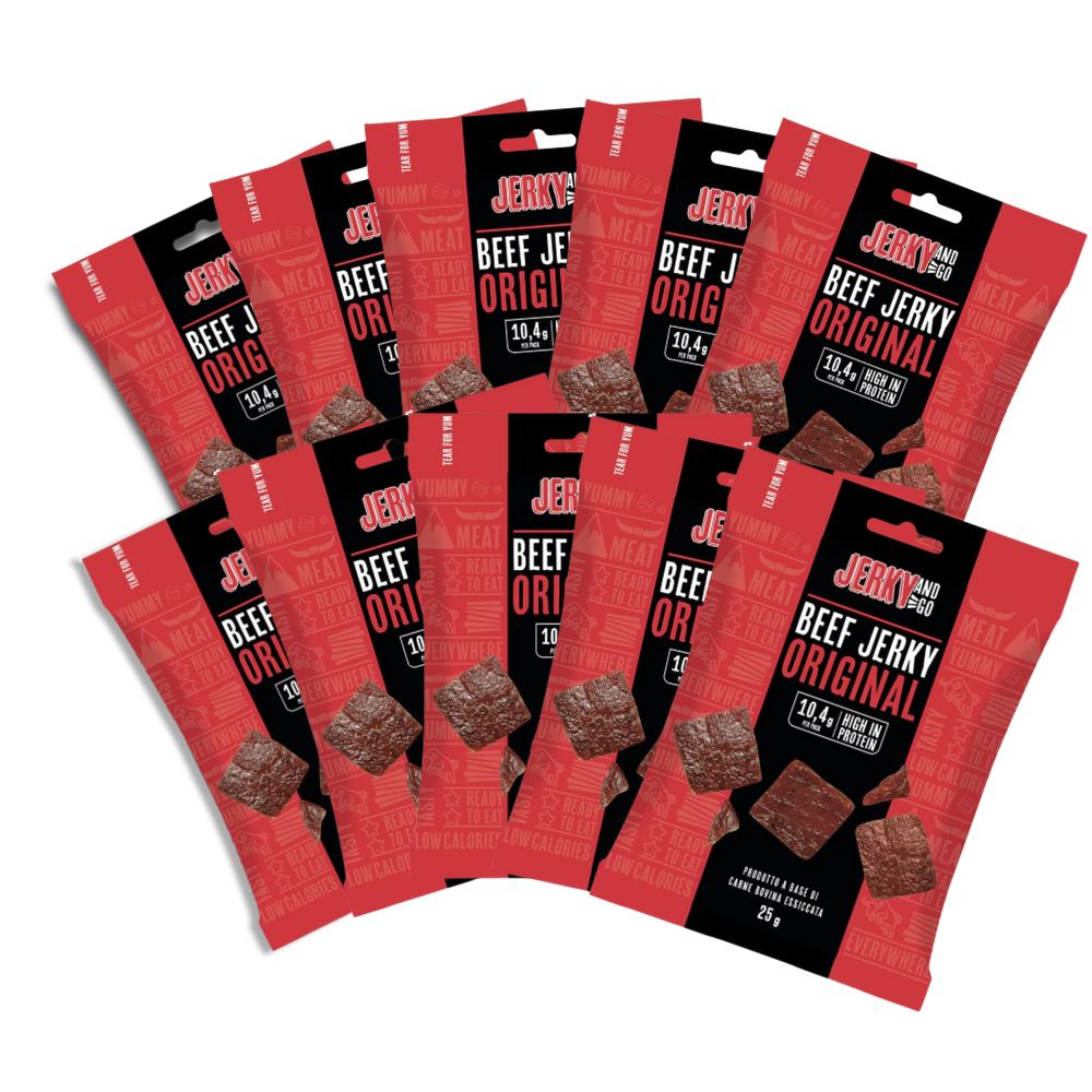 Jerky And Go Beef Jerky Original, snack di carne bovina essiccata e affumicata da 25g (Confezione da 10)