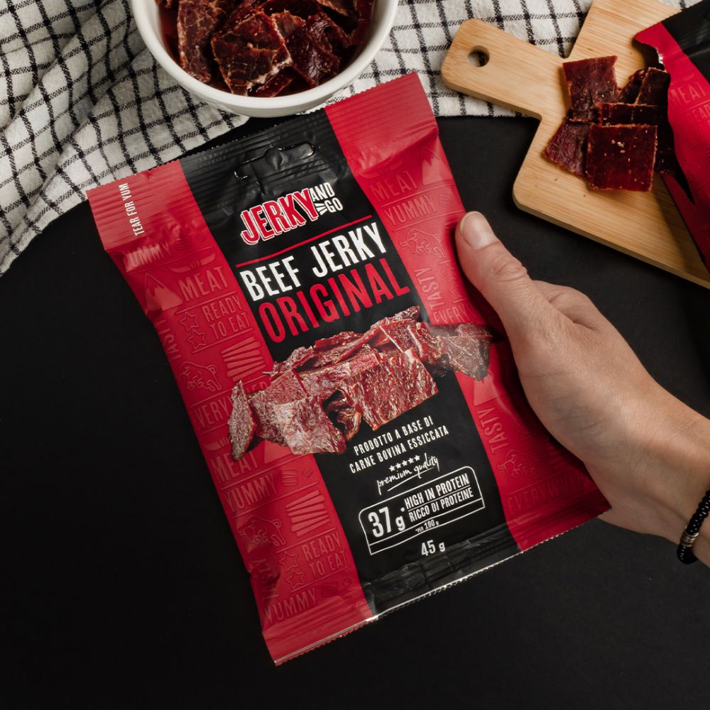 8 Jerky and Go Beef Jerky Original, 8 confezioni di carne secca di manzo da 45g