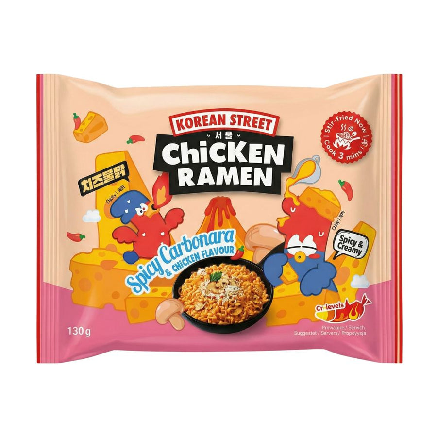K-STREET Korean Spicy Carbonara Chicken Noodles 130g - Piccanti e Cremosi