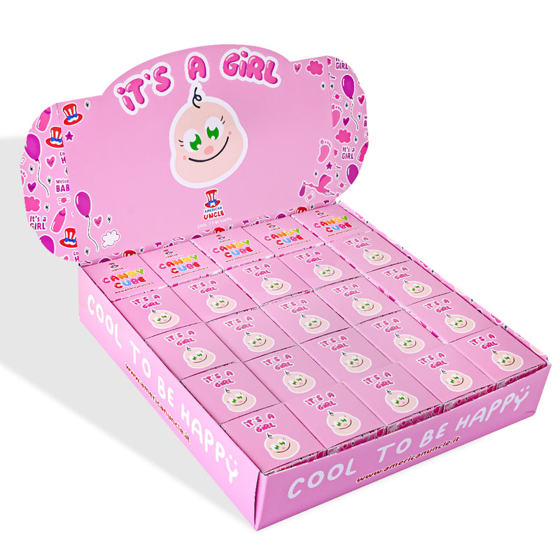 Candy Cube Kit “It’s a girl”, scatoline di caramelle gommose da 50g ideali per il baby shower o nascita (25, 50 o 75 pz)