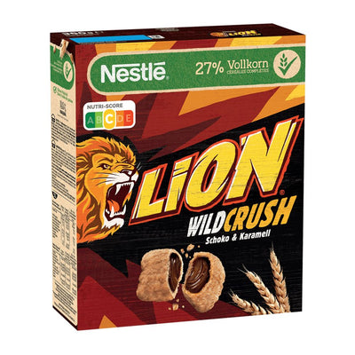 Confezione da 360g cereali ripieni di crema al cacao Lion.