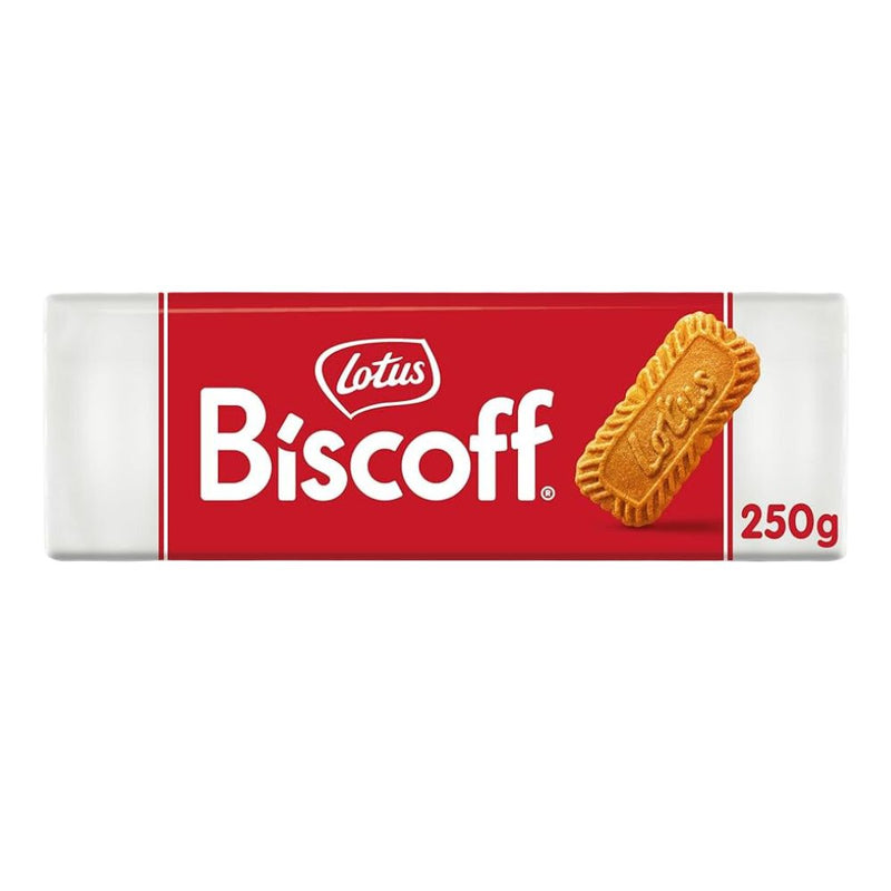 Confezione da 250g di biscotti al caramello Lotus.