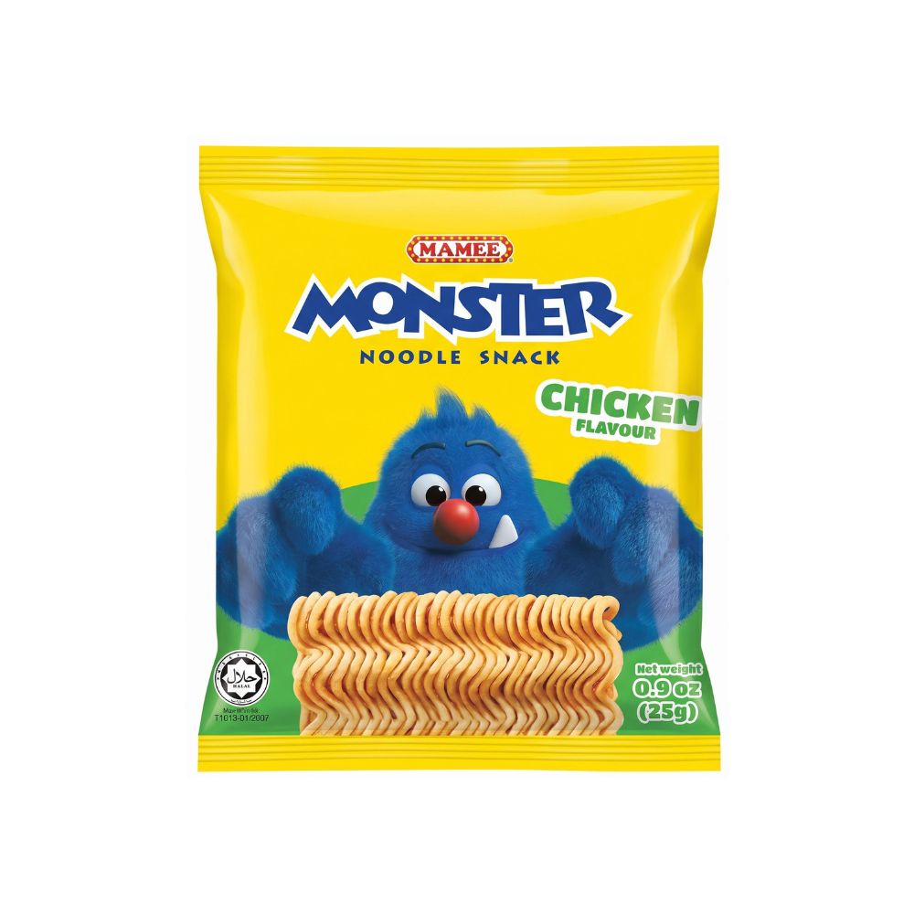 Mamee Monster Noodle Snack Chicken Flavor, noodles snack al gusto di pollo da 25g