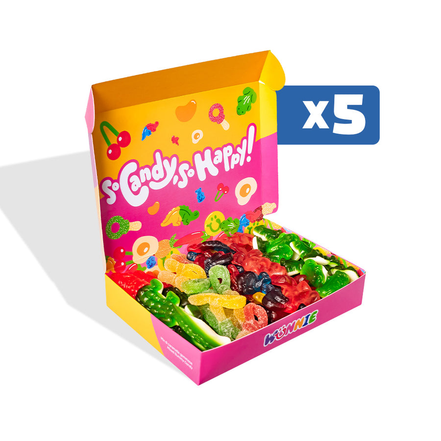 5 mini scatole di caramelle gommose da 480g Wunnie Box So Candy So Happy