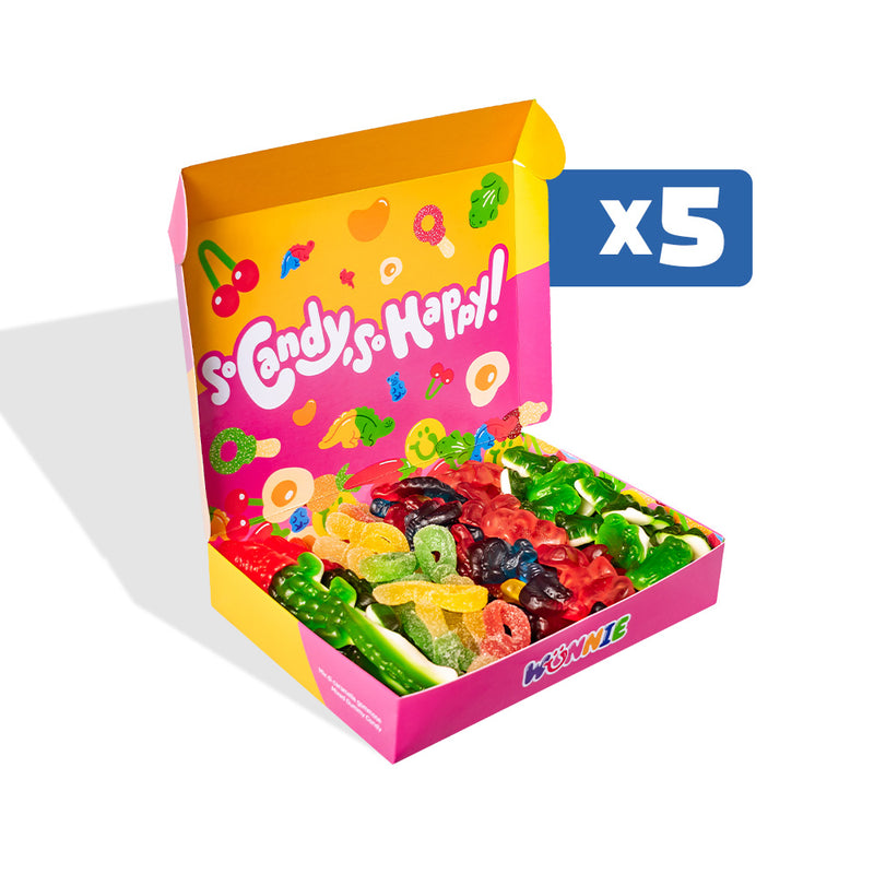 Wunnie box "So Candy, So Happy", 5 scatole di caramelle gommose in gusti assortiti da 480g