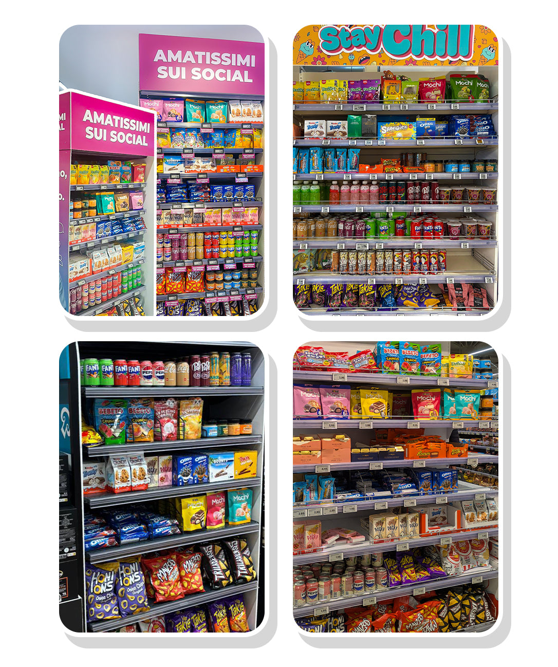 vari scaffali installati nei supermercati