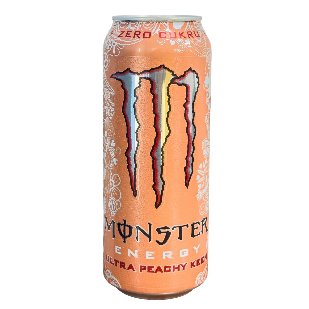 Confezione da 500ml energy drink al gusto di pesca Monster.