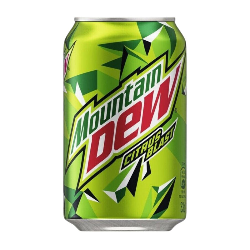 Confezione da 330ml di bevanda gassata al gusto di limone Mountain Dew.