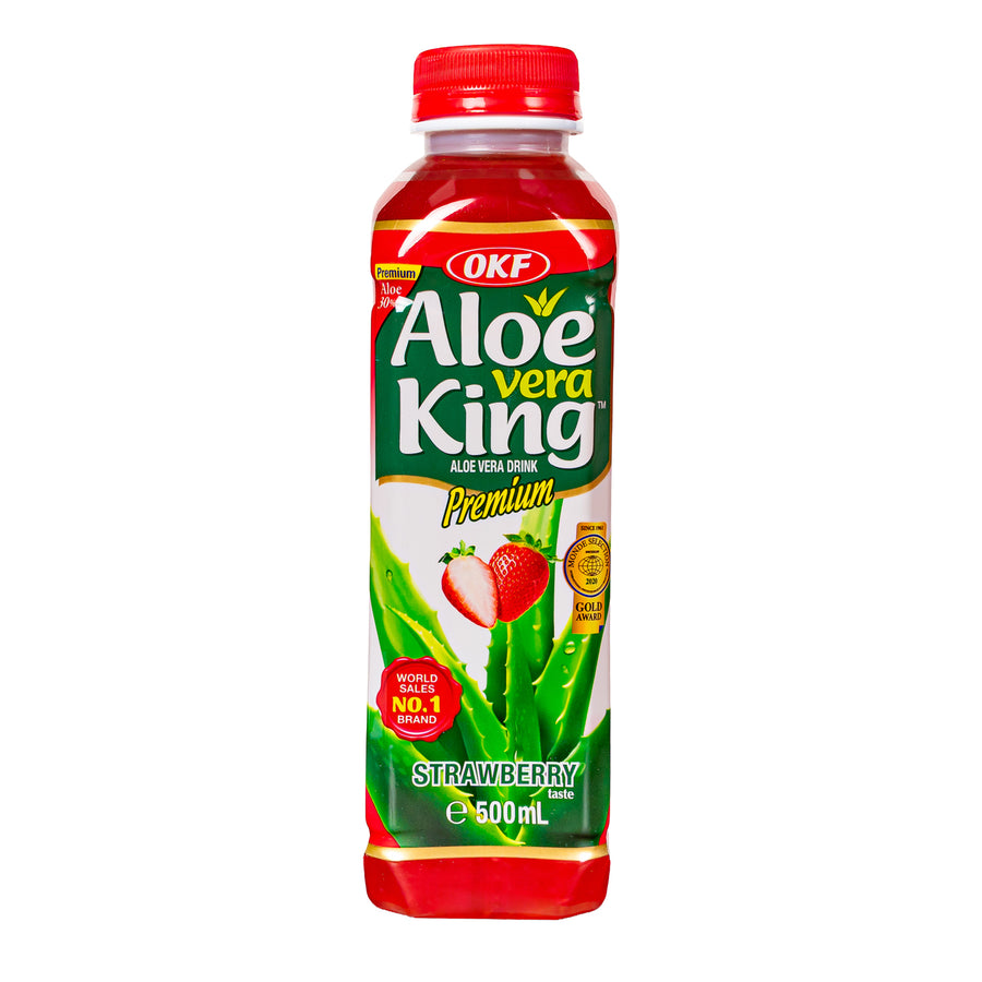 Bottiglia in plastica da 500ml di bevanda all'aloe vera al gusto di fragola