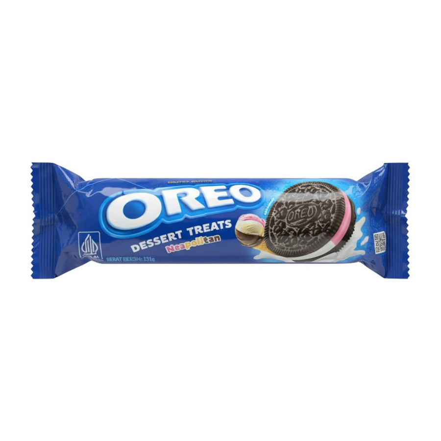 Oreo Dessert Treats Neapolitan Limited Edition, biscotti con crema al gusto di vaniglia, fragola e cioccolato da 131g.