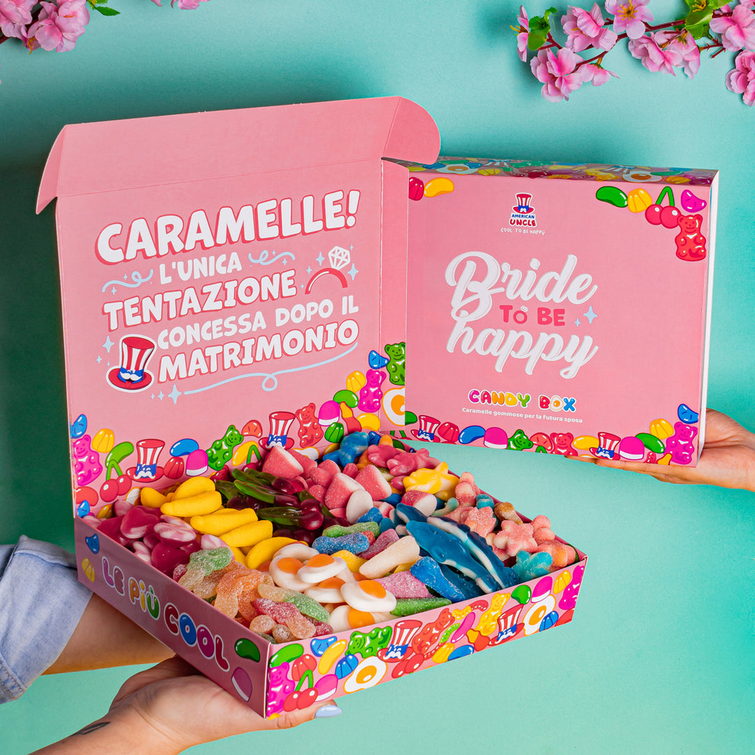 Regali per addio al nubilato: scatola di caramelle gommose da 1kg Bride to be happy