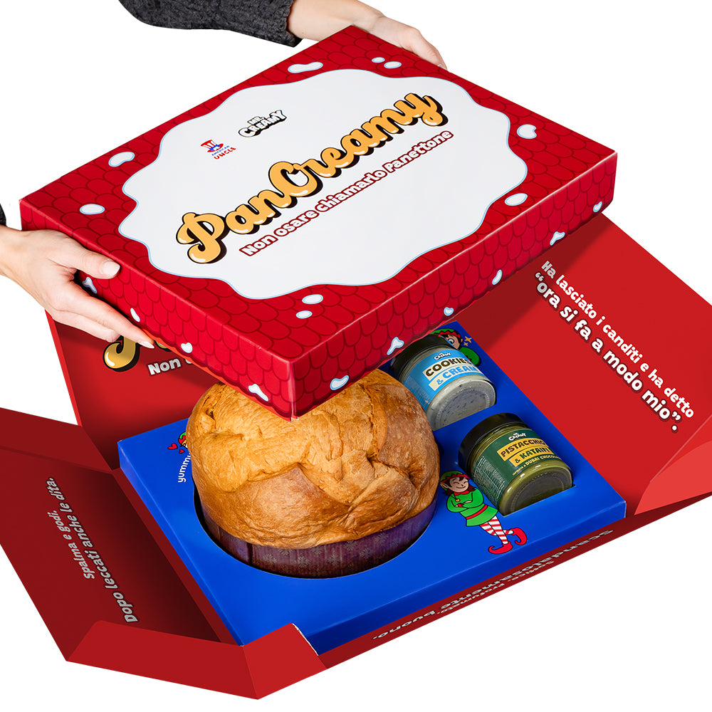 PanCreamy, Panettone artigianale da 900g + 2 creme spalmabili Mr. Creamy (gusti a scelta)