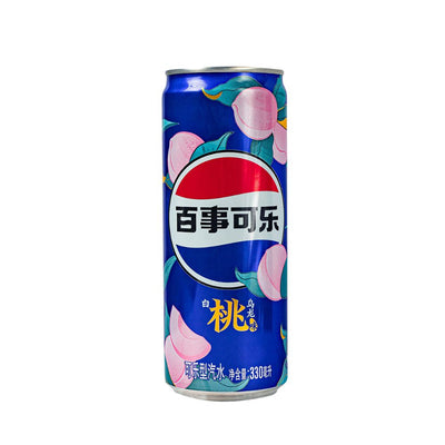 Confezione da 330ml di bevanda alla pesca Pepsi White Peach Oolong.