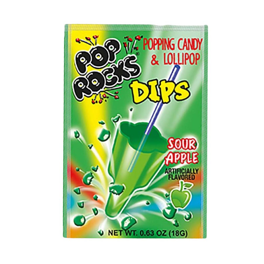 Pop Rocks Dips Sour Apple, caramella dura al gusto di mela verde da 18g.