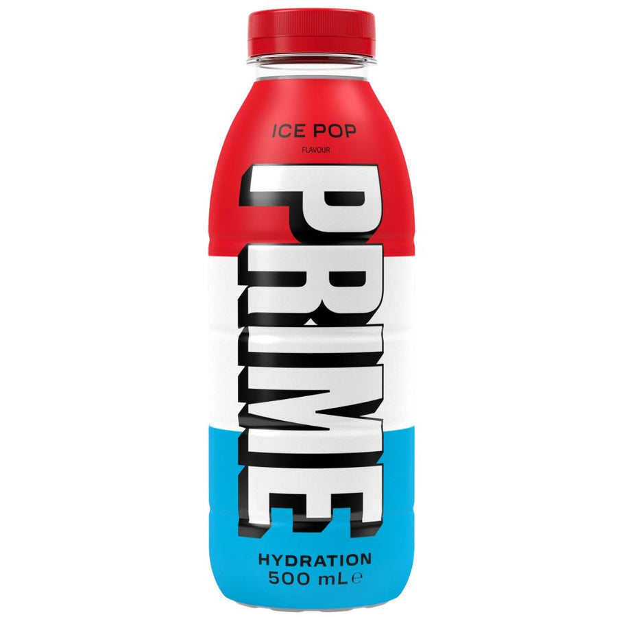 Confezione da 500ml di energy drink di Logan Paul al gusto di ghiacciolo Prime Ice Pop