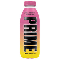 Confezione da 500ml, Bevanda aromatizzata al gusto di banana e fragola Prime.
