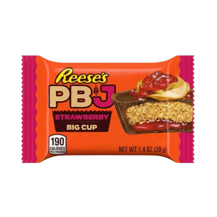 Reese's Big Cup PB&amp;J Strawberry, tazza di cioccolato con ripieno al gusto di fragola e burro d'arachidi da 39g.