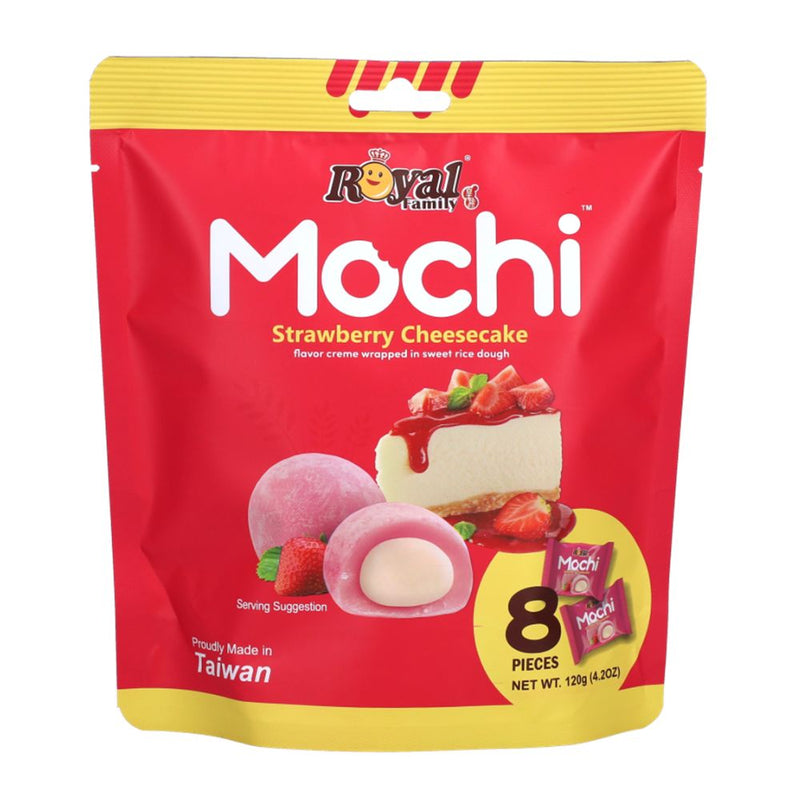 Confezione da 120g, mochi al gusto di cheese cake alla fragola Royal Family.