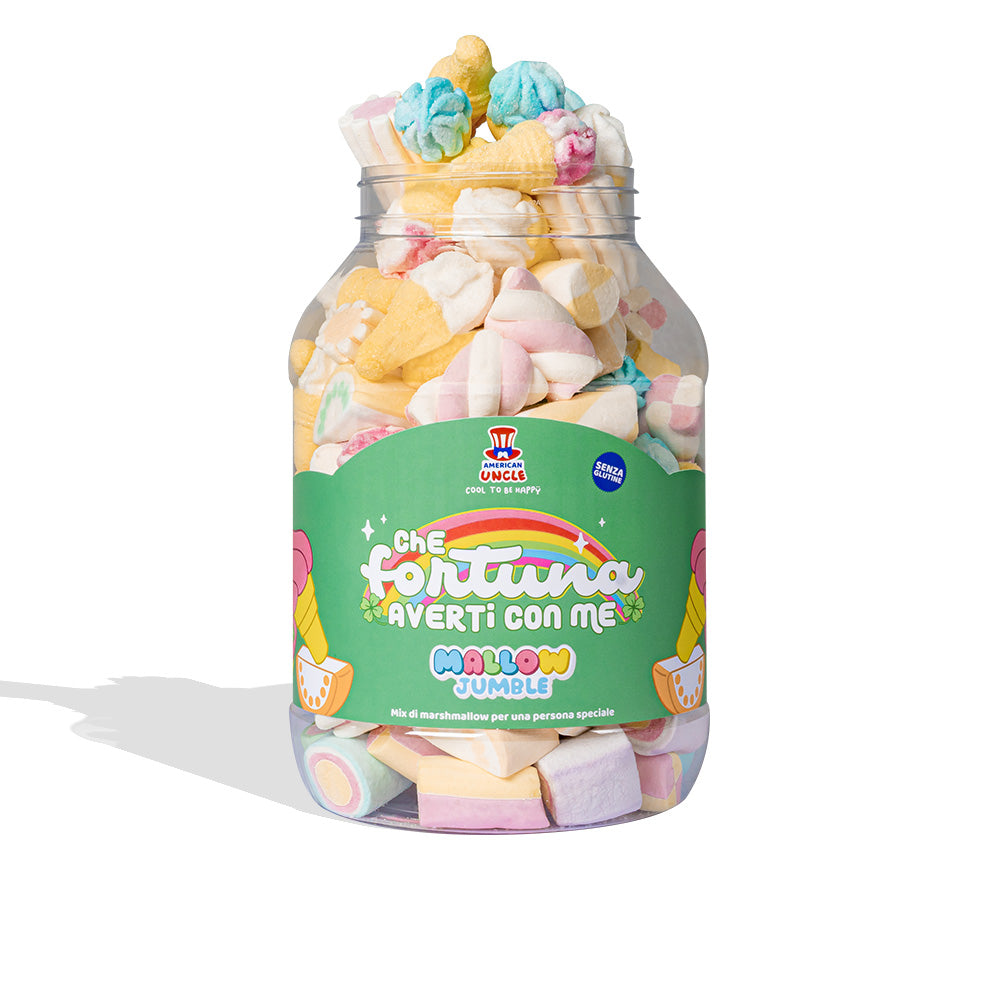 Mallow Jumble “Che fortuna averti con me”, barattolo di marshmallow da comporre con i tuoi gusti preferiti
