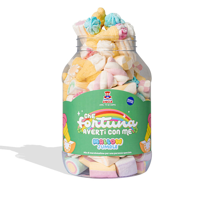 Mallow Jumble “Che fortuna averti con me”, barattolo di marshmallow da comporre con i tuoi gusti preferiti