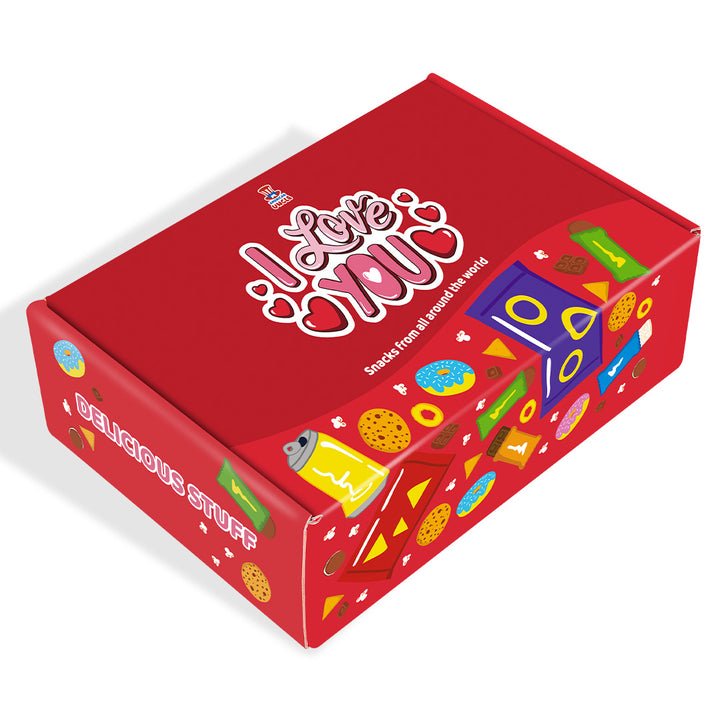 Snack Box "I love you", scatola a sorpresa da 20 snack dolci, salati e bevande