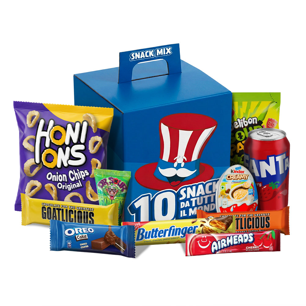 Snack mix, assortimento di 10 snack internazionali dolci e salati a sorpresa