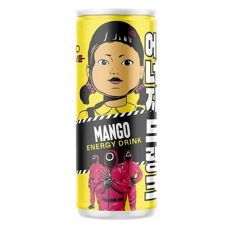 Confezione da 250ml, bevanda energetica gassata al gusto di mango Squid Game.