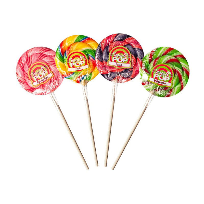 Confezione da 45g, caramelle gusti misti Swigle Pop Assorted Flavours.