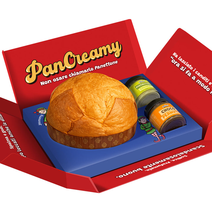 2x PanCreamy Vanilla, Panettone artigianale da 900g + Mr. Creamy Pistacchio Crunchy e Choco Peanuts da 200 g