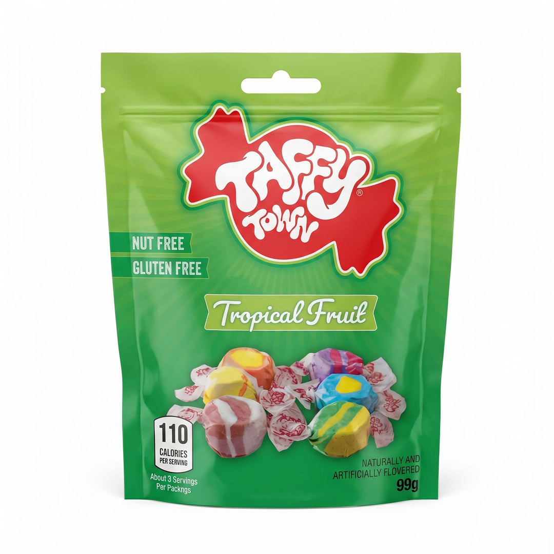 Taffy Town Tropical Fruit, mix assortito di caramelle taffy al gusto di frutta tropicale da 99g