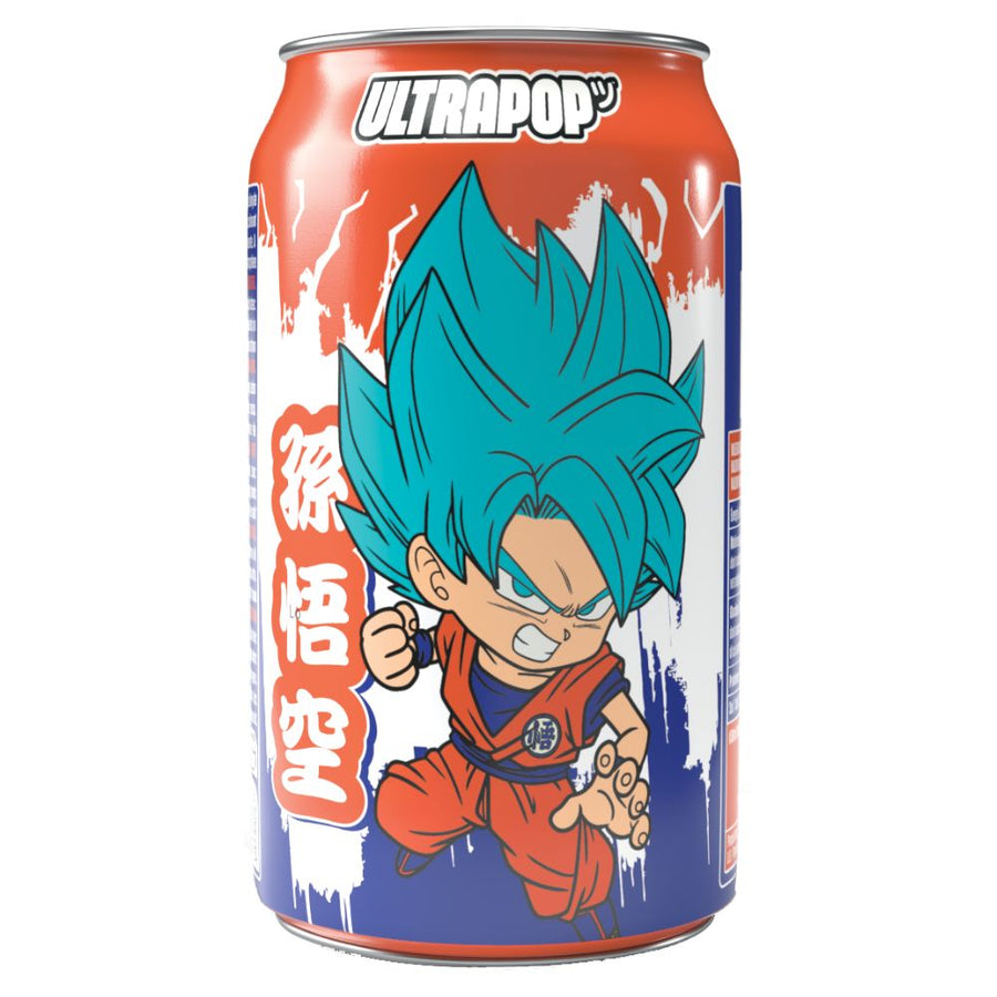 UltraPop Dragon Ball Z Goku Soda, bevanda gassata al gusto di fragola e banana da 330ml.