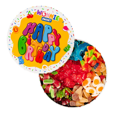 Wunnie Bucket “Happy Birthday”, latta di caramelle gommose da comporre con i gusti preferiti del festeggiato - 2 kg