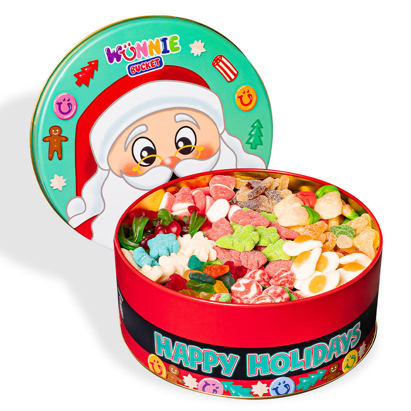 Wunnie Bucket "Happy Holidays", latta di caramelle gommose da 3kg da comporre con i tuoi gusti preferiti