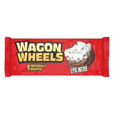 Confezione da 236g, Biscotto ripieno di marshmallow e ricoperto di cioccolato Wagon Wheels.