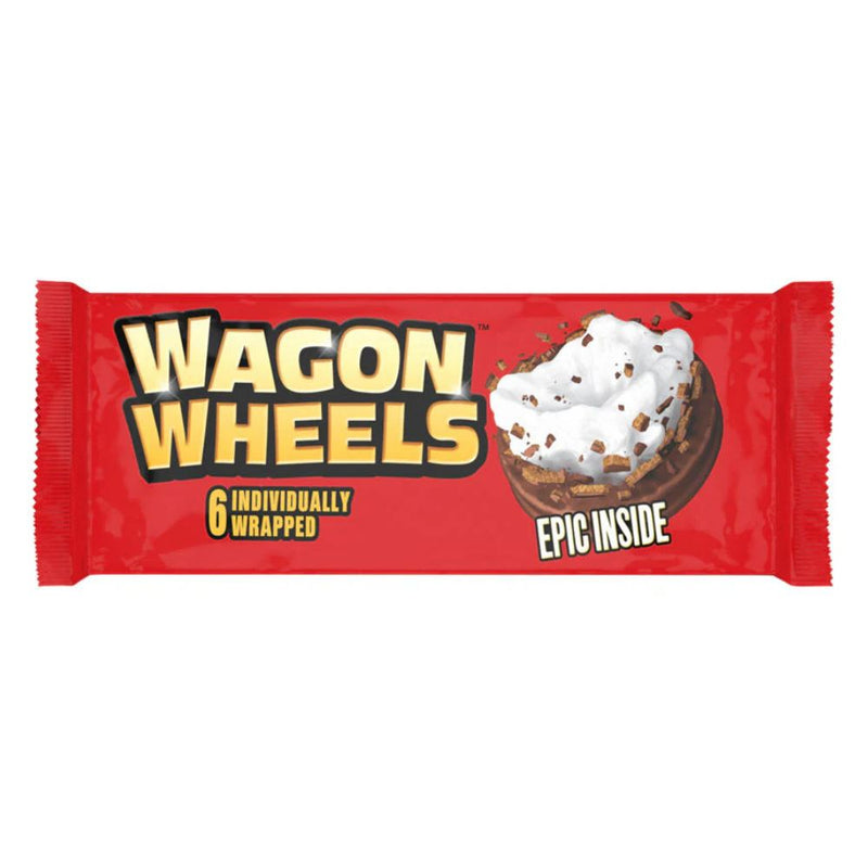 Confezione da 236g, Biscotto ripieno di marshmallow e ricoperto di cioccolato Wagon Wheels.