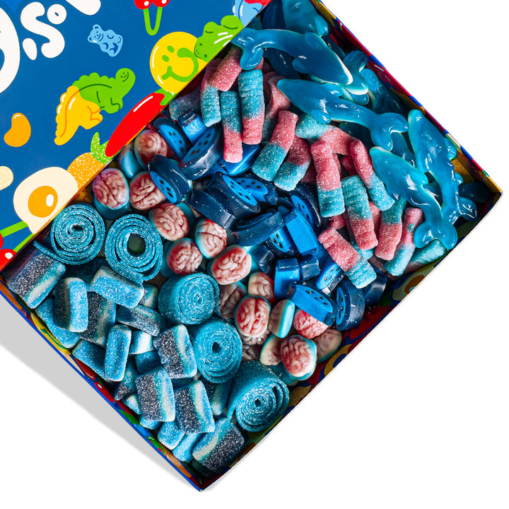 Focus sulle caramelle blu della Wunnie box blue mix 