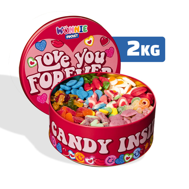 Wunnie Bucket “Love You Forever”, latta di caramelle gommose da comporre con i gusti preferiti della tua metà - 2 kg