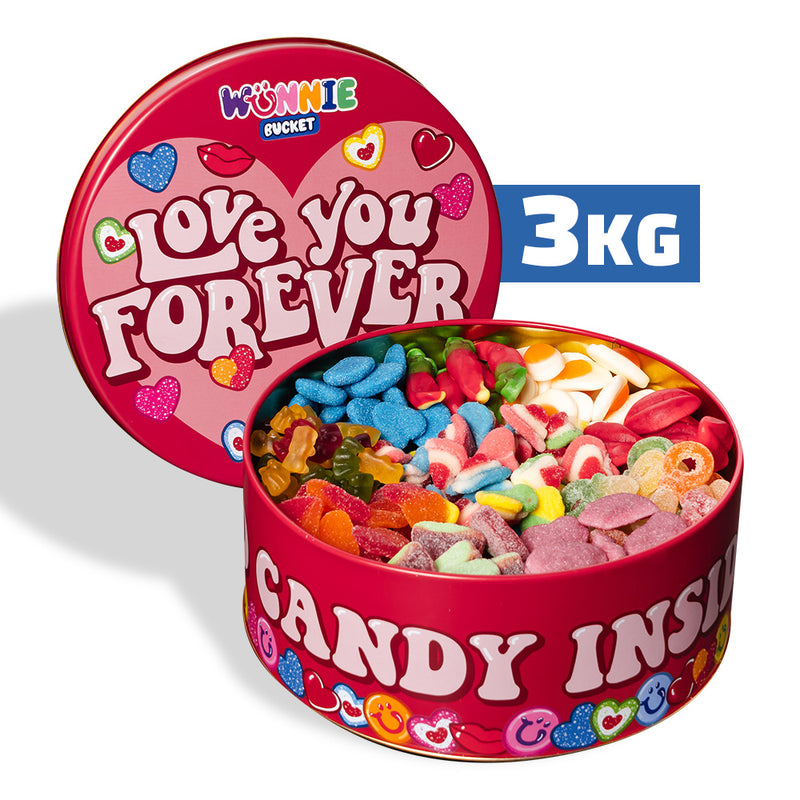 Wunnie Bucket “Love You Forever”, latta di caramelle gommose da 3kg da comporre con i gusti preferiti della tua metà