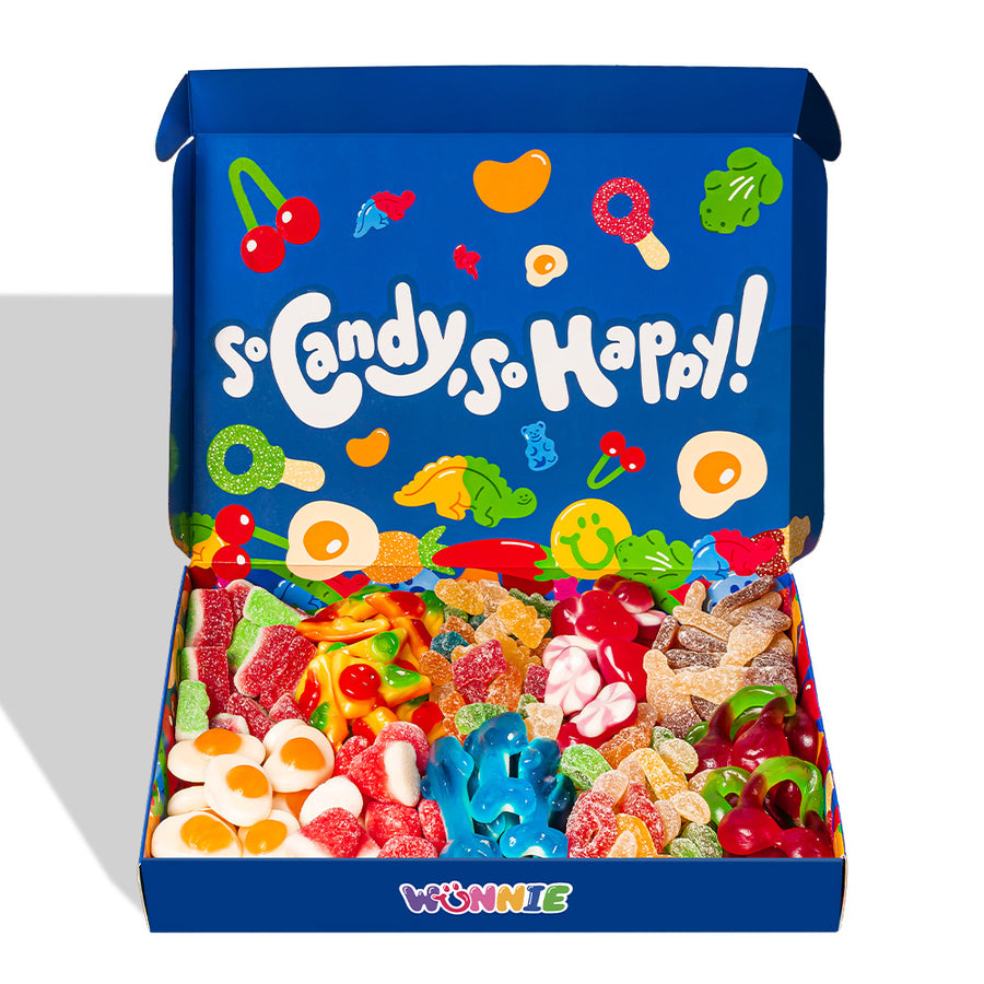 Scatola di caramelle gommose blue con scritta So Candy so Happy