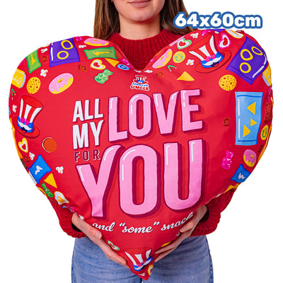 Valentine’s Heart XXL, cuscino a forma di cuore con 70 snack dolci e salati a sorpresa