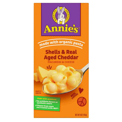 Confezione da 170g di pasta al formaggio Annie's Mac & Cheese Shells Aged Cheddar