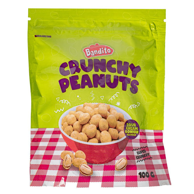 Confezione da 100g di arachidi Bandito Crunchy Peanuts Sour Cream & Onion