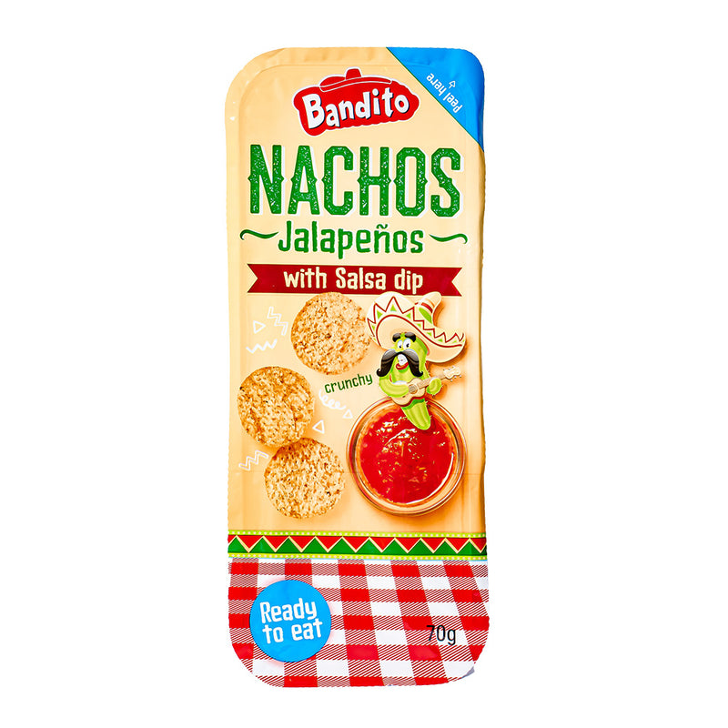 Confezione da 70g di nachos con salsa Bandito Nacho Salsa Dip
