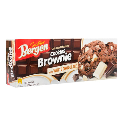 Confezione da 126g di biscotti brownie con cioccolato bianco Bergen Brownie