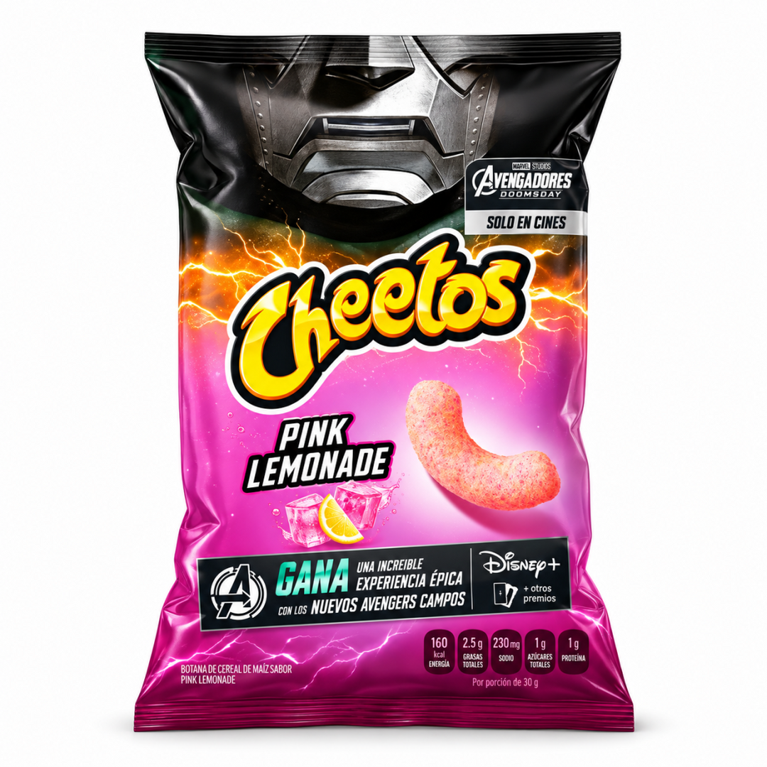 Cheetos Pink Lemonade Avengers Doomsday Edition, chips di mais al gusto di limonata rosa da 75g