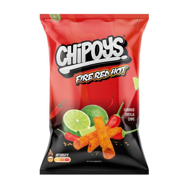 Confezione da 57g di patatine piccanti al chilli e lime Chipoys