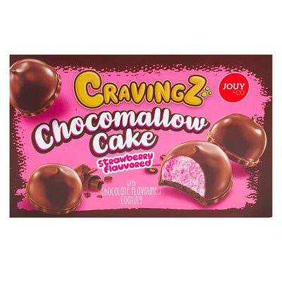 Confezione da 150g di biscorri di marshmallow alla fragola ricoperti di cioccolato Jouy&Co Cravingz Chocomallow Strawberry Cake