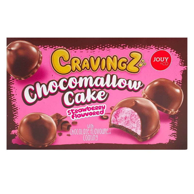 Confezione da 150g di biscorri di marshmallow alla fragola ricoperti di cioccolato Jouy&Co Cravingz Chocomallow Strawberry Cake